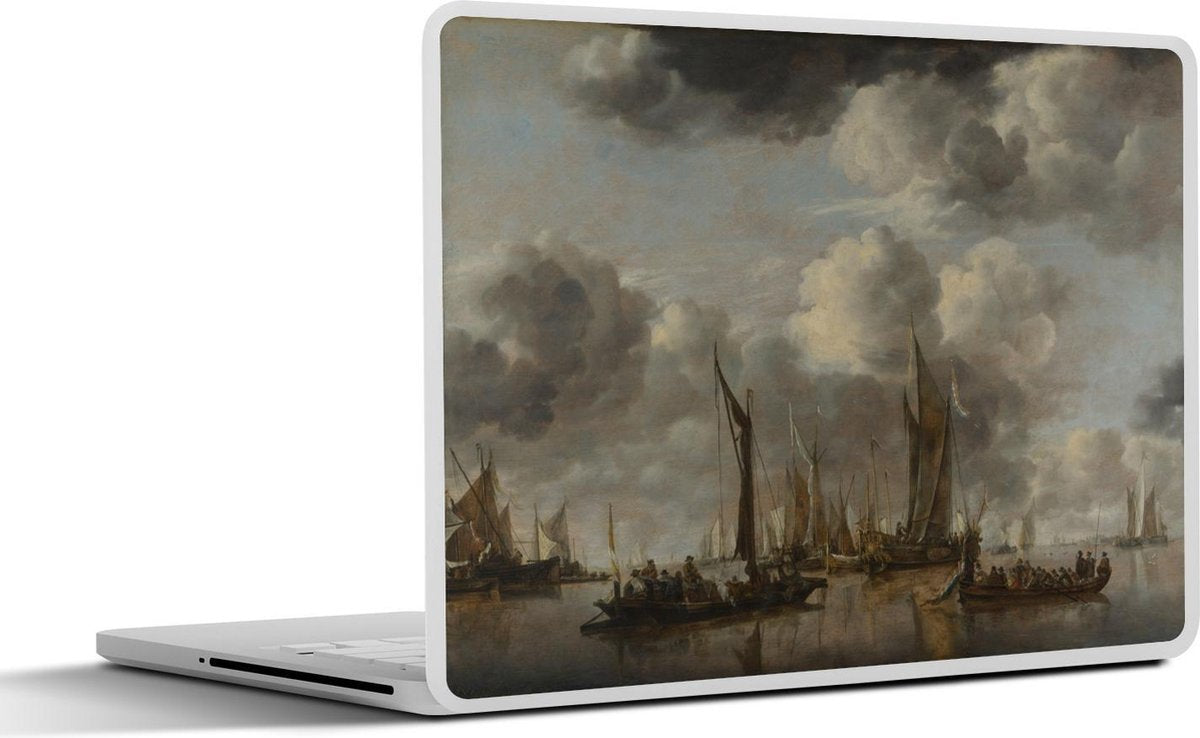 Laptop sticker - 10.1 inch - A River Scene with a Dutch Yacht Firing a Salute - Schilderij van Jan van de Capelle