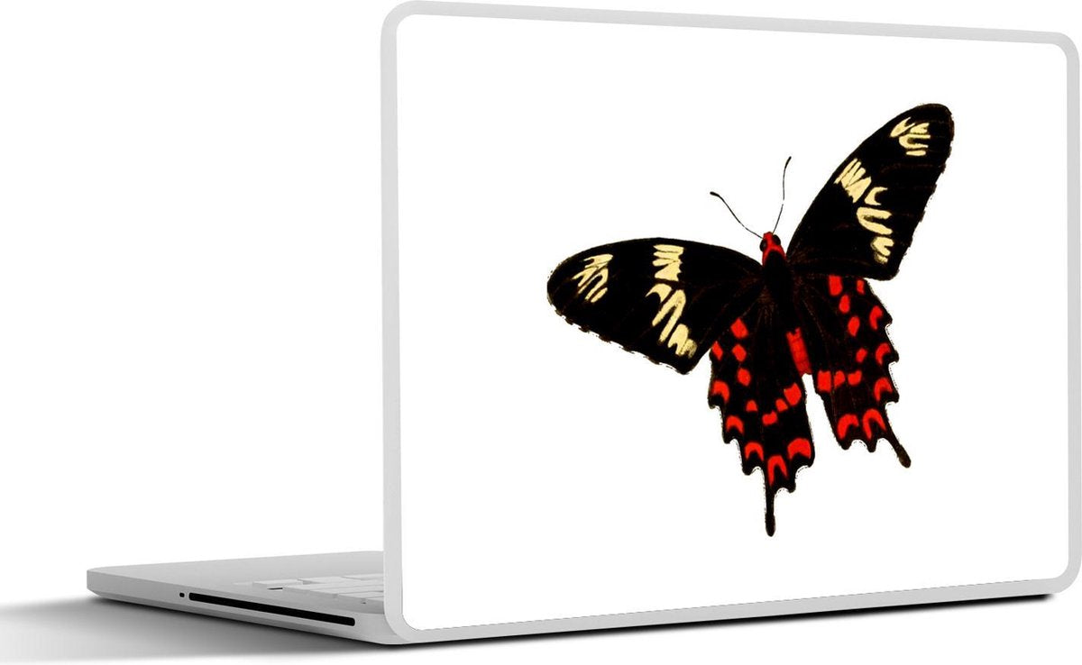 Laptop sticker - 10.1 inch - Illustratie van een zwarte vlinder met witte en rode details