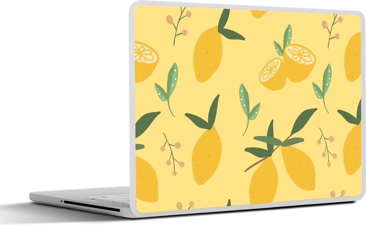 Laptop sticker - 10.1 inch - Abstracte citroenen op een gele achtergrond
