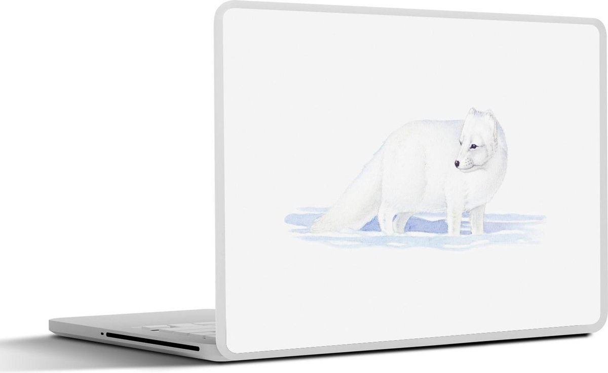 Laptop sticker - 10.1 inch - Illustratie van een poolvos in een witte omgeving