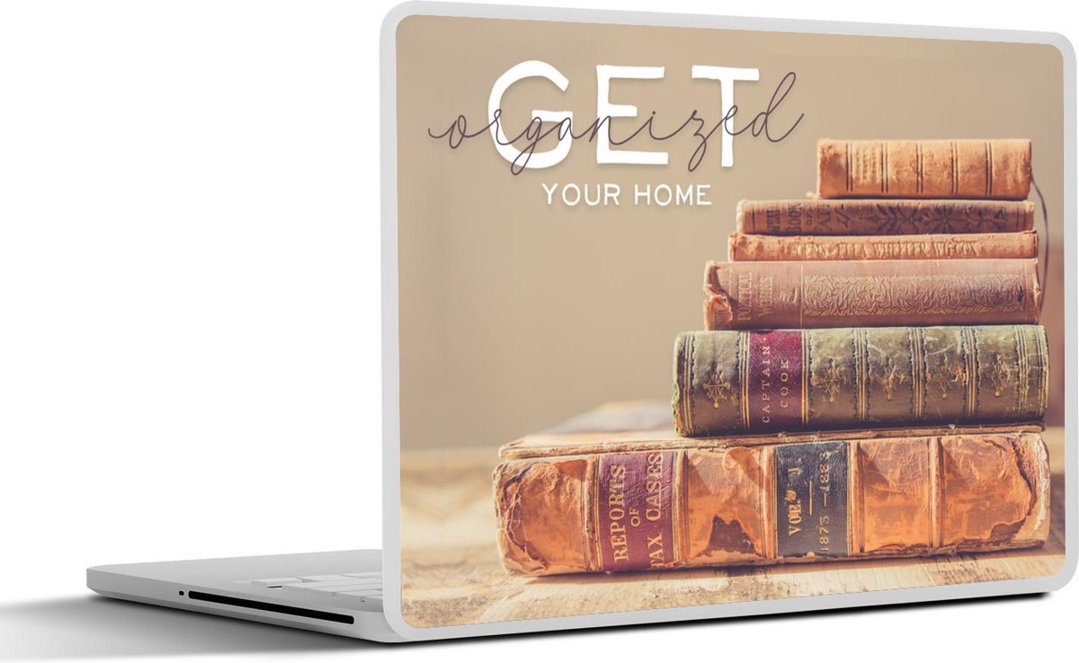 Laptop sticker - 10.1 inch - 'Get your home organized' met een achtergrond met een stapel boeken