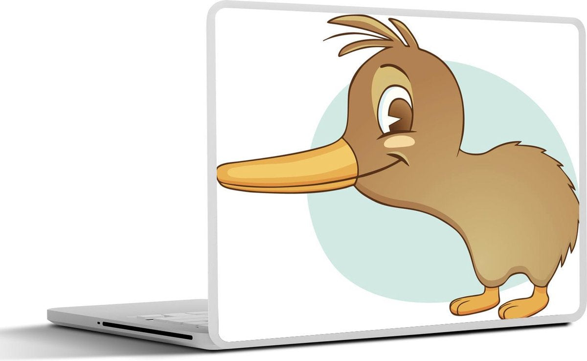 Laptop sticker - 10.1 inch - Illustratie van een kiwi vogel voor een blauwe achtergrond