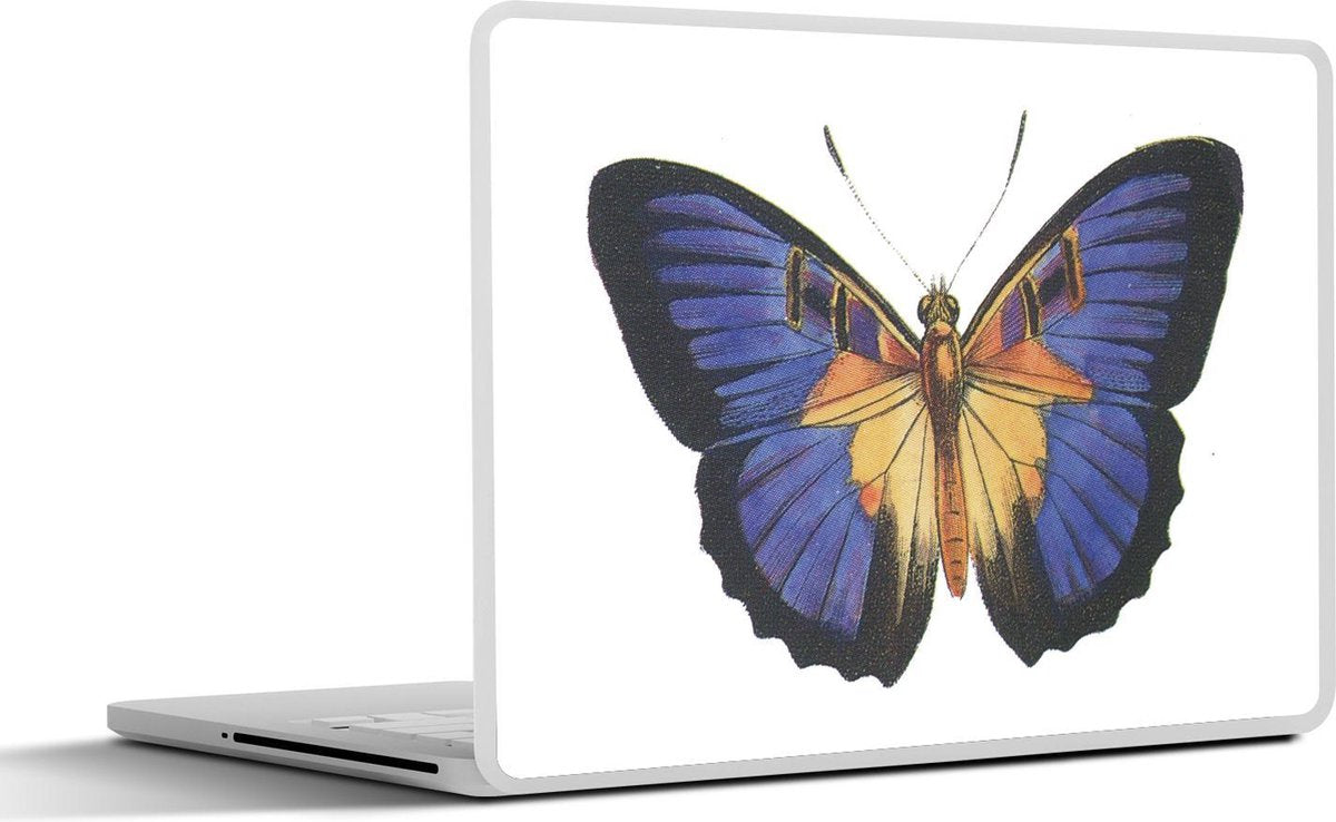Laptop sticker - 10.1 inch - Illustratie van een geel met blauwe vlinder