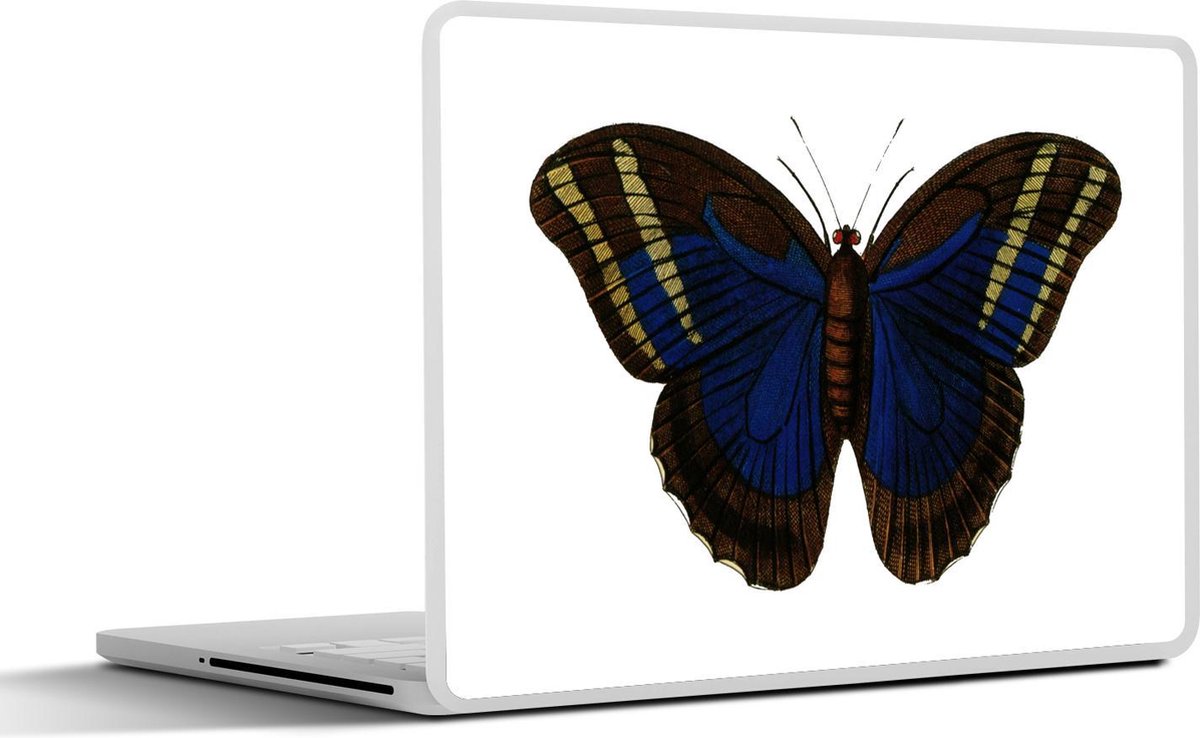 Laptop sticker - 10.1 inch - Illustratie van een donkerblauwe vlinder met gele strepen