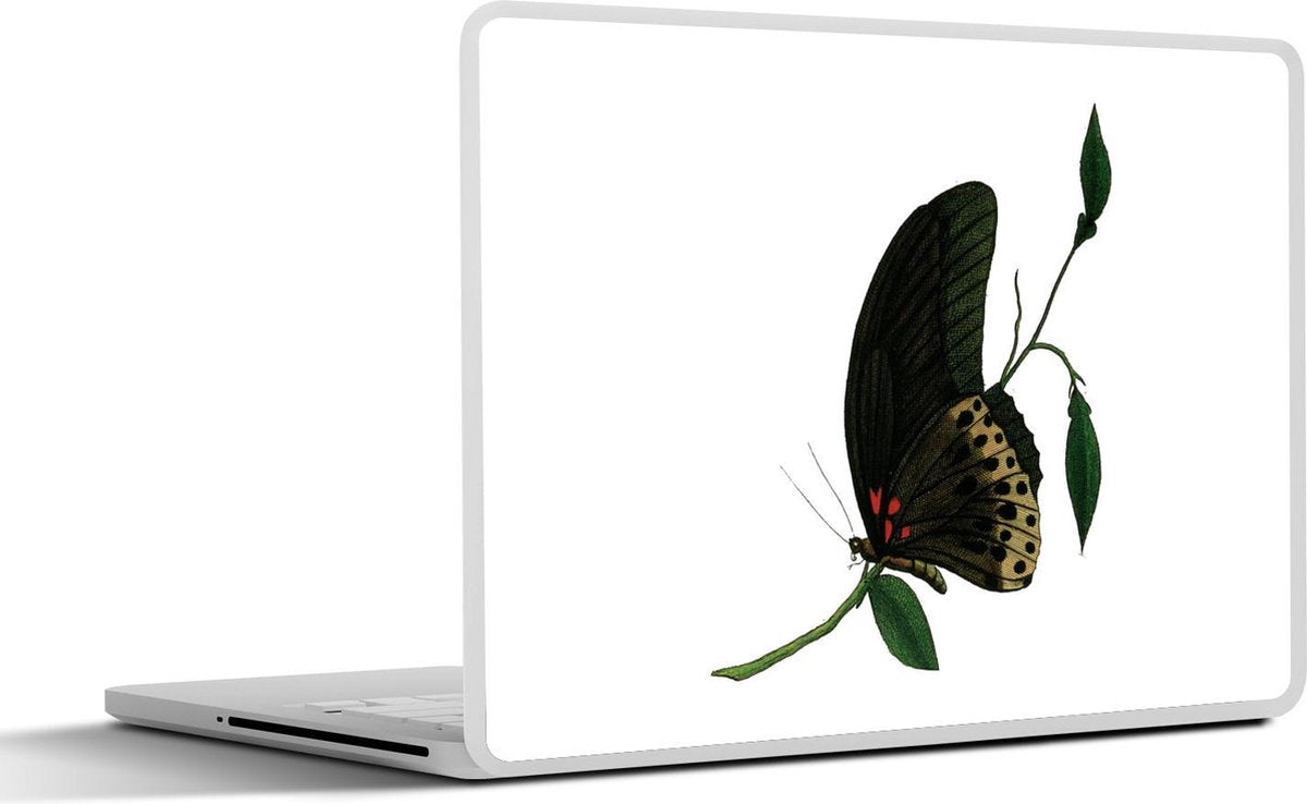 Laptop sticker - 10.1 inch - Illustratie van een zwarte vlinder op een tak