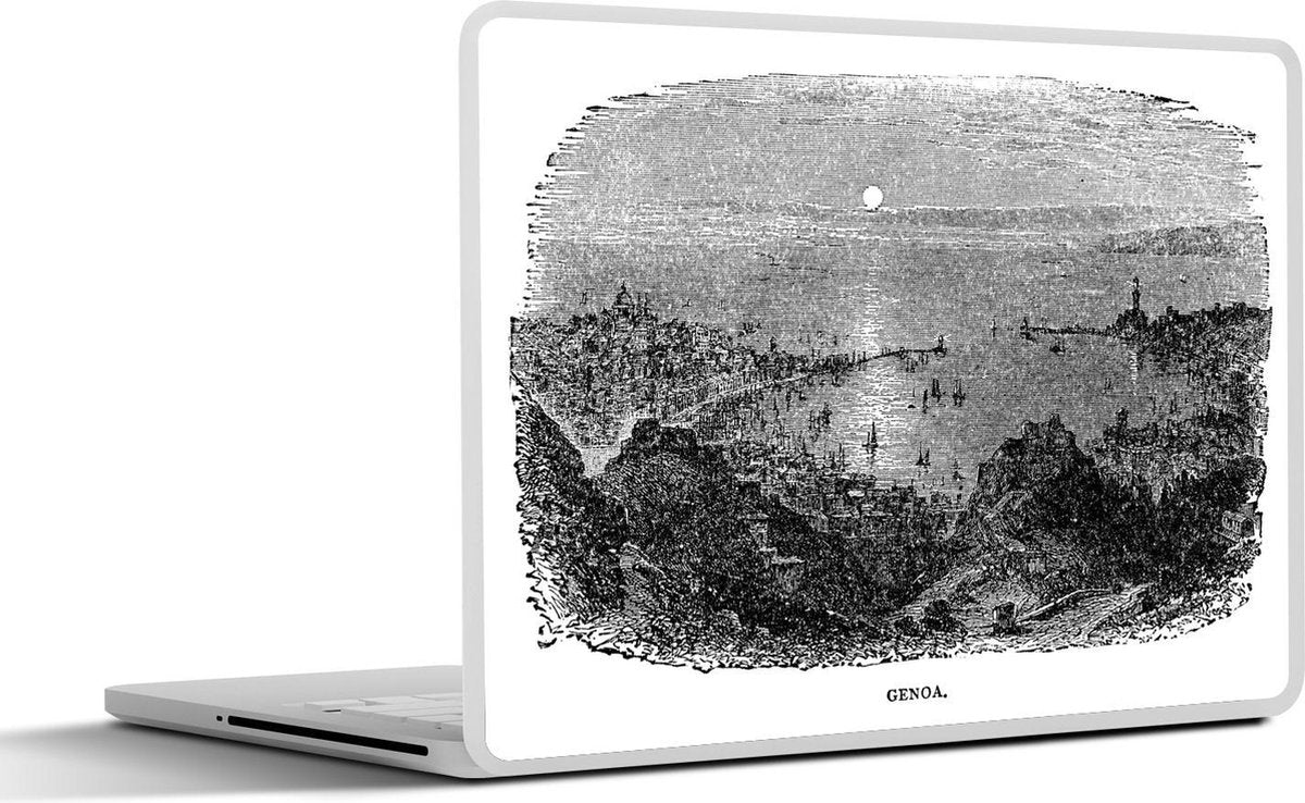Laptop sticker - 10.1 inch - Illustratie van een zonsondergang bij Genua in Italië
