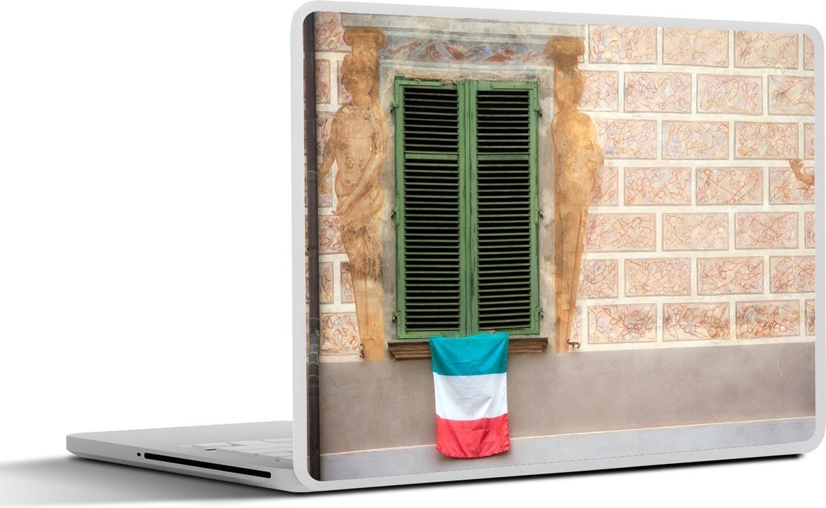 Laptop sticker - 10.1 inch - Italiaanse vlag hangt uit een raampje