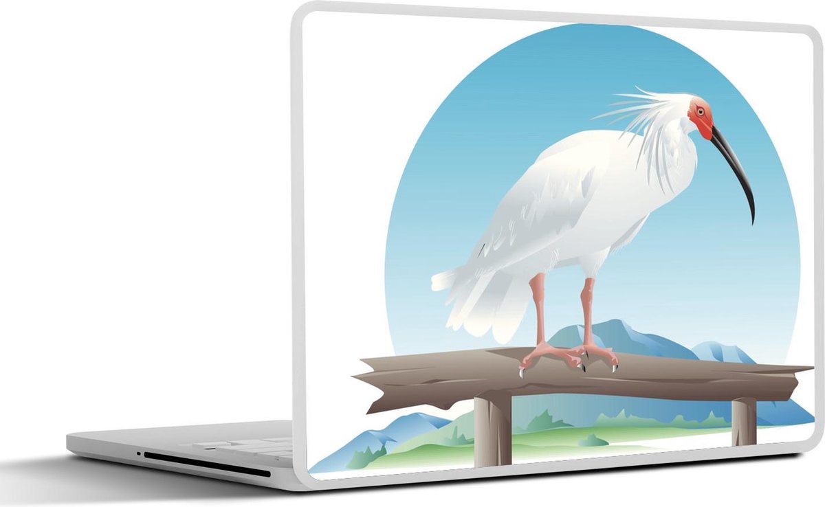 Laptop sticker - 10.1 inch - Illustratie van een witte ibis op een tak