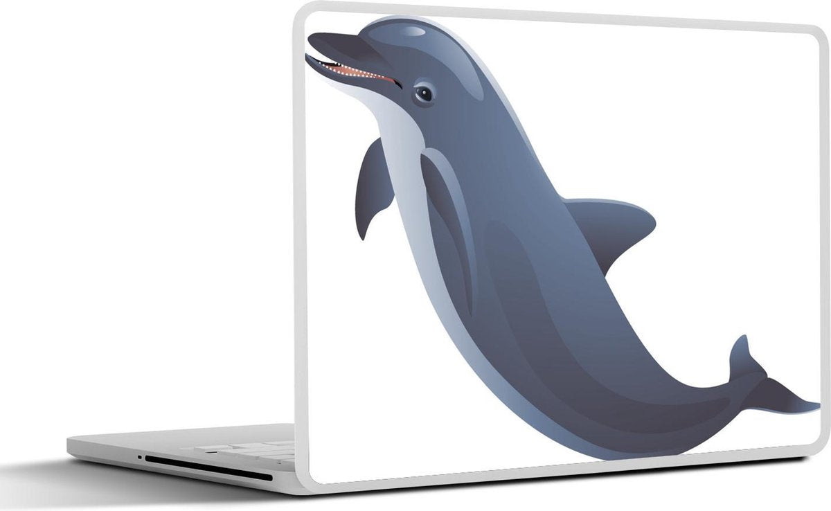 Laptop sticker - 10.1 inch - Illustratie van een vrolijke dolfijn voor een witte achtergrond