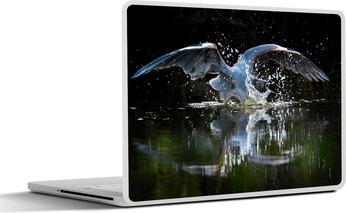 Laptop sticker - 10.1 inch -  een jagende blauwe reiger