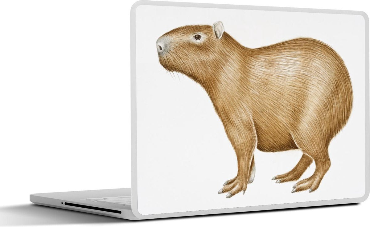 Laptop sticker - 10.1 inch - Illustratie van een capibara beige achtergrond