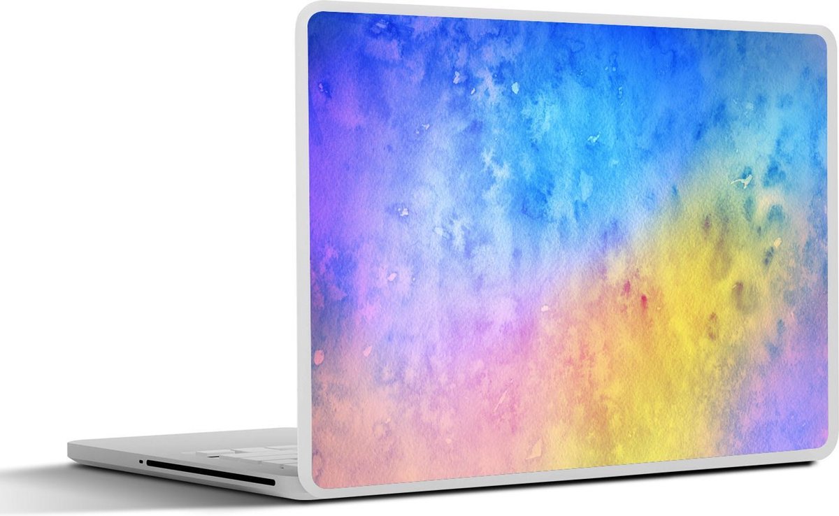 Laptop sticker - 10.1 inch - Abstract kunstwerk gemaakt met waterverf en blauwe met gele paarse kleuren