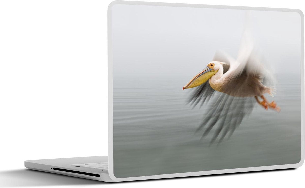 Laptop sticker - 10.1 inch - Actiefoto van een roze pelikaan boven het water