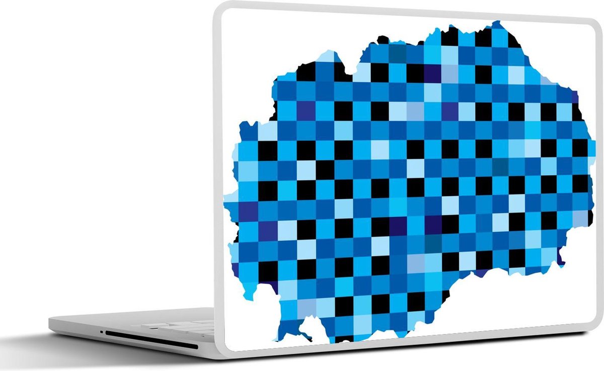 Laptop sticker - 10.1 inch - Illustratie van Noord-Macedonië in blauwe en zwarte blokken