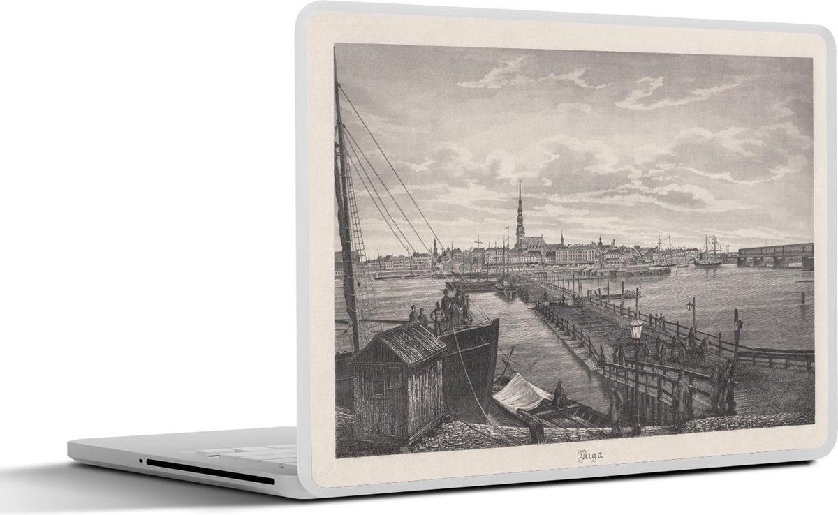Laptop sticker - 10.1 inch - Illustratie van een luchtfoto van Riga in Letland