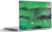 Laptop sticker - 10.1 inch - Abstract kunstwerk gemaakt met waterverf en groene en donkerpaarse kleuren