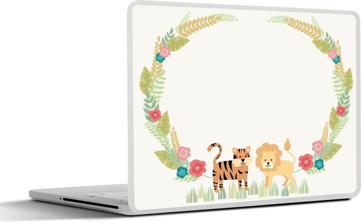 Laptop sticker - 10.1 inch - Illustratie van tropische planten met twee jungle dieren