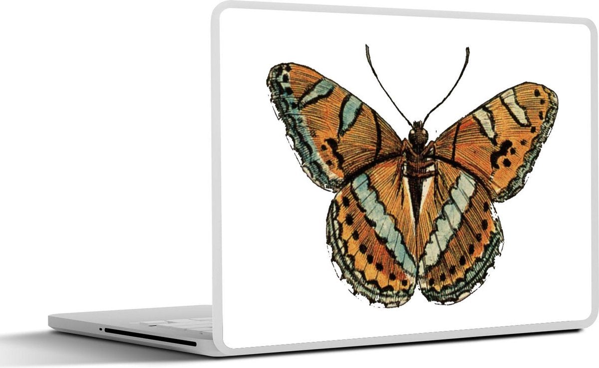 Laptop sticker - 10.1 inch - Illustratie van een oranje met lichtblauwe monarchvlinder