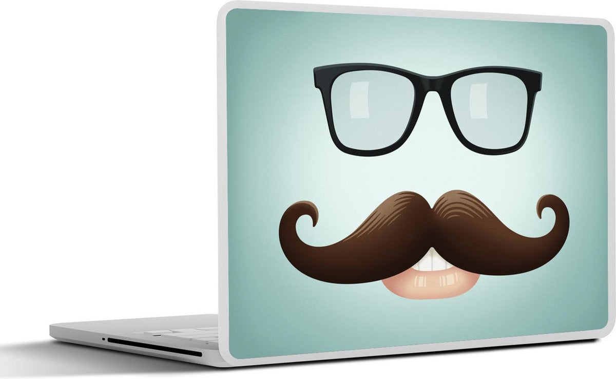 Laptop sticker - 10.1 inch - Illustratie van een bril en een snor