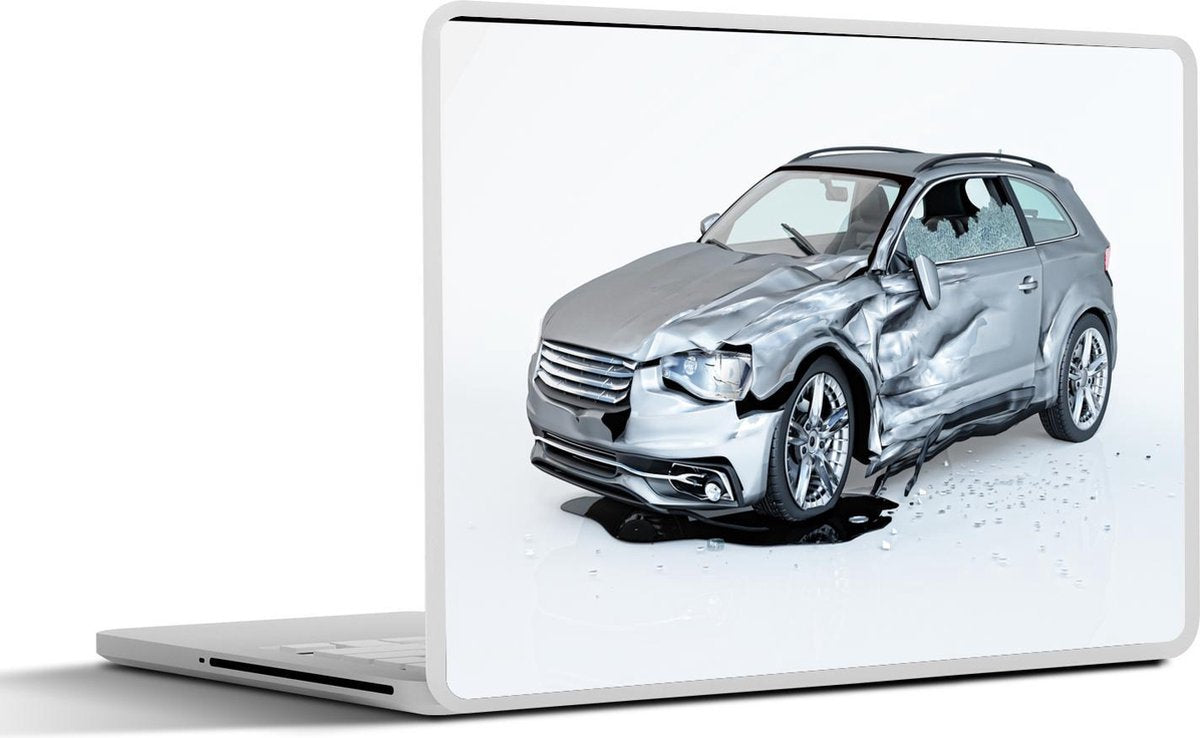 Laptop sticker - 10.1 inch - Illustratie van een zilveren auto wrak