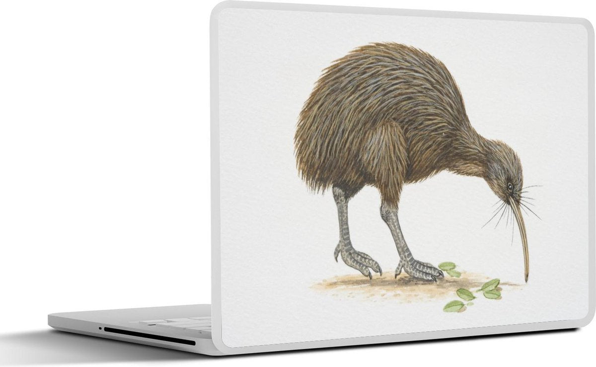 Laptop sticker - 10.1 inch - Illustratie van een kiwi vogel die bladeren eet