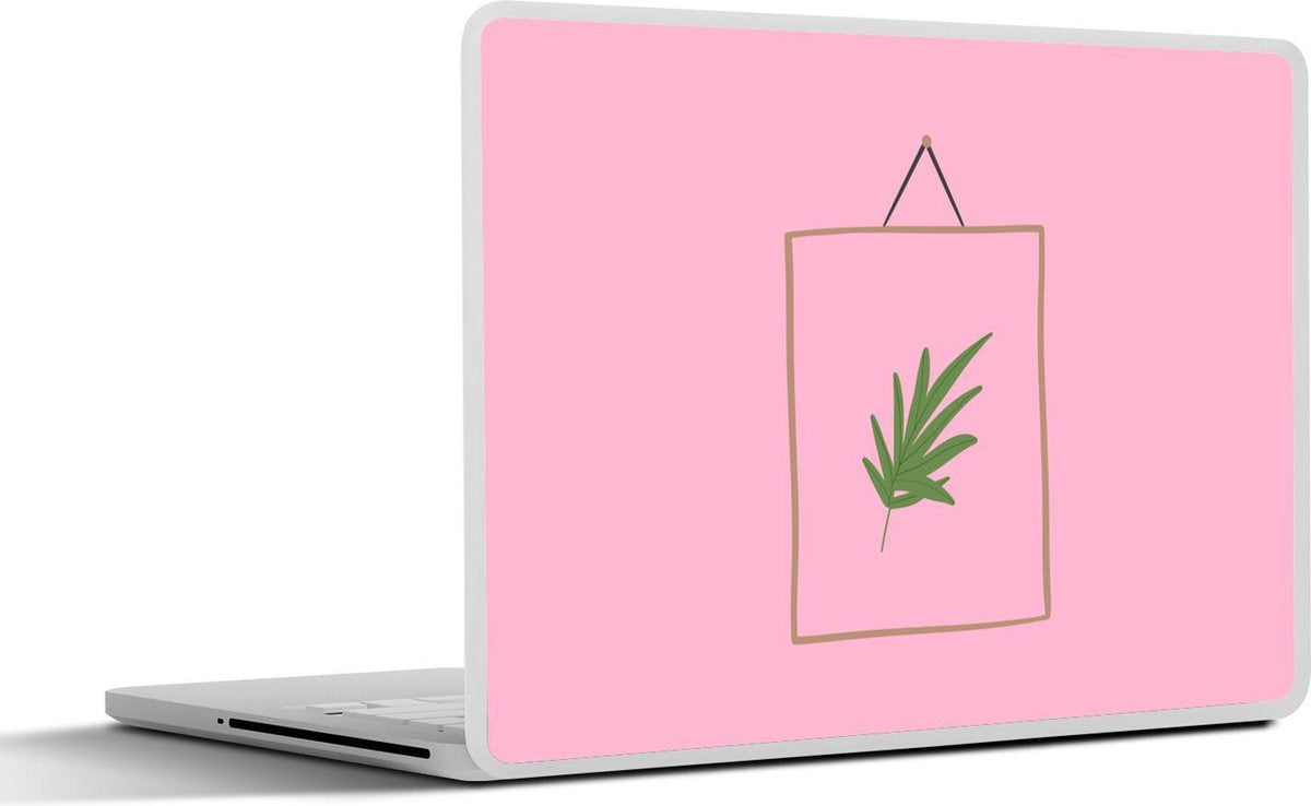 Laptop sticker - 10.1 inch - Abstract blad op een roze achtergrond