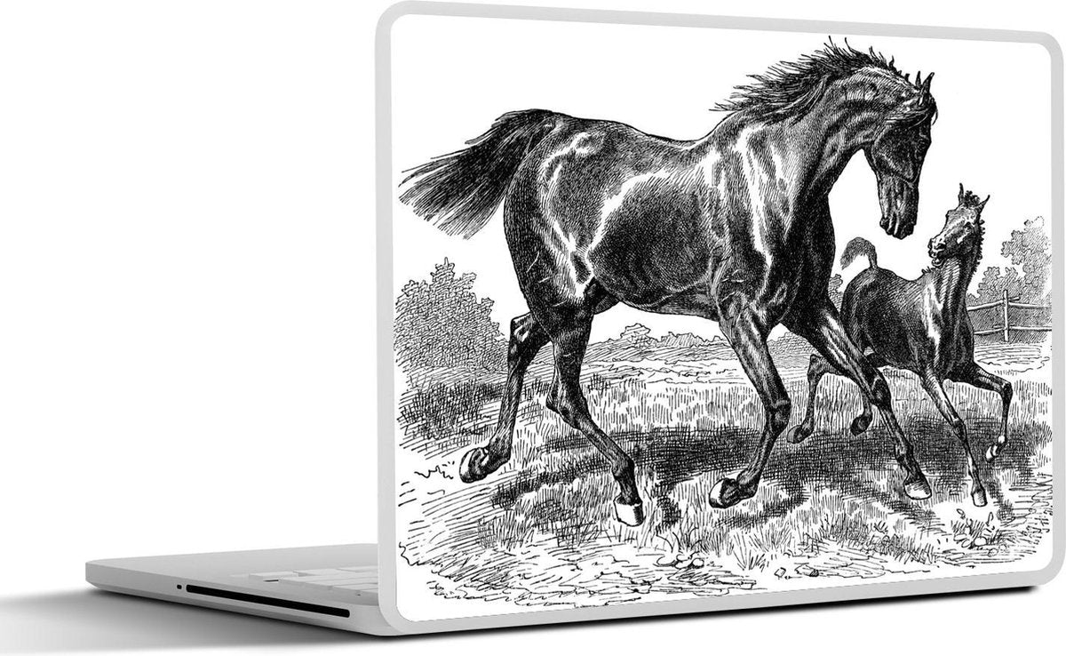 Laptop sticker - 10.1 inch - Illustratie van een Veulen en de Moeder