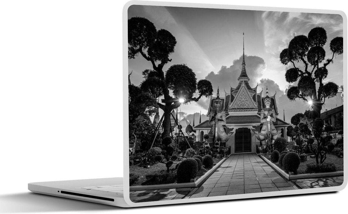 Laptop sticker - 10.1 inch - Ingang van Wat Arun tijdens zonsondergang - Zwart-Wit