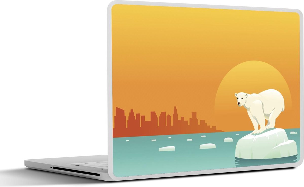 Laptop sticker - 10.1 inch - Illustratie van een ijsbeer bij zonsondergang