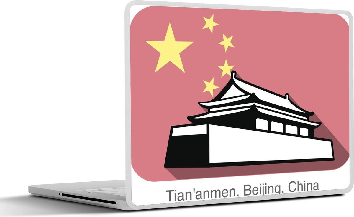Laptop sticker - 10.1 inch - Illustratie van het Tiananmen gebouw met de Chinese nationale vlag