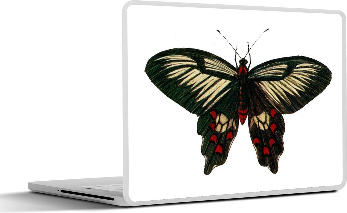 Laptop sticker - 10.1 inch - Illustratie van een witte vlinder met rode details