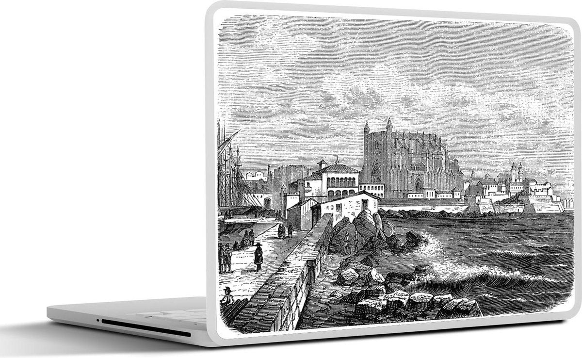 Laptop sticker - 10.1 inch - Illustratie van een stad Palma de Mallorca met een kasteel