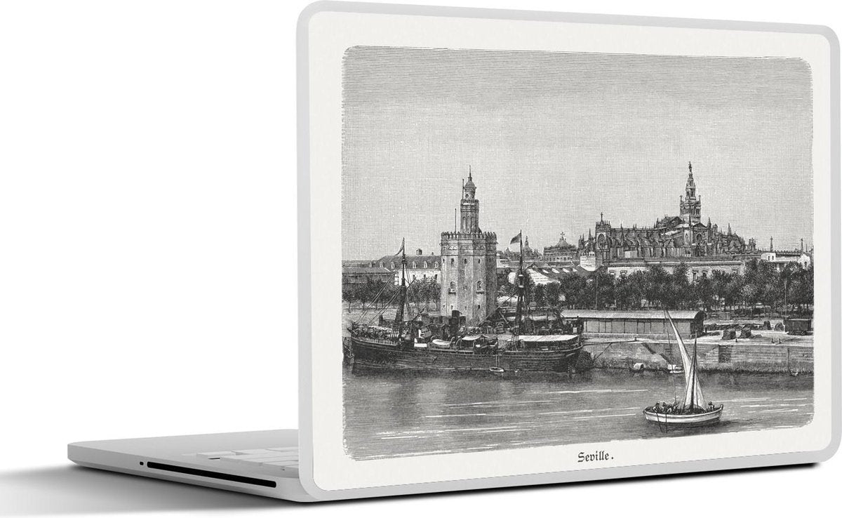 Laptop sticker - 10.1 inch - Illustratie van een uitzicht over de Spaanse stad Sevilla