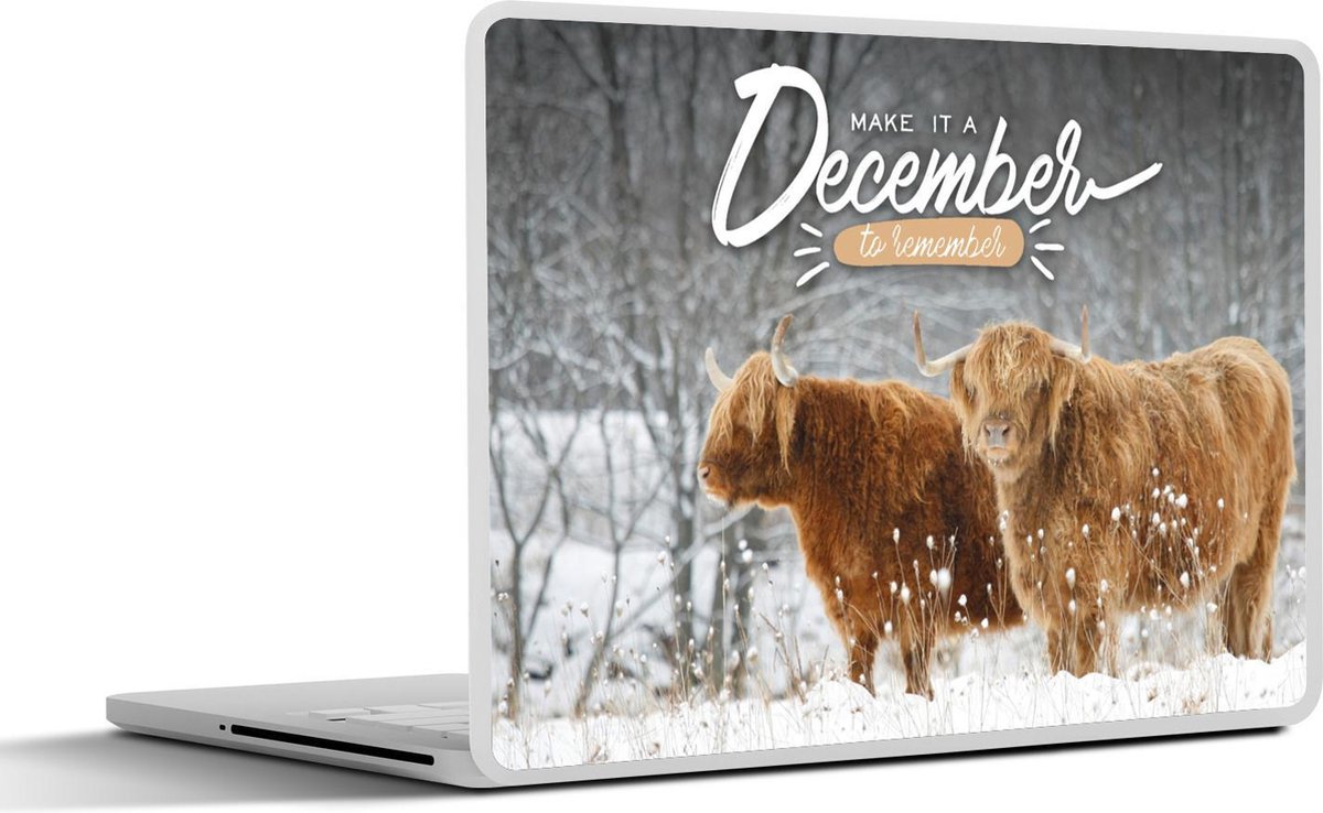 Laptop sticker - 10.1 inch - 'Make it a December to remember' en een achtergrond met schotse hooglanders