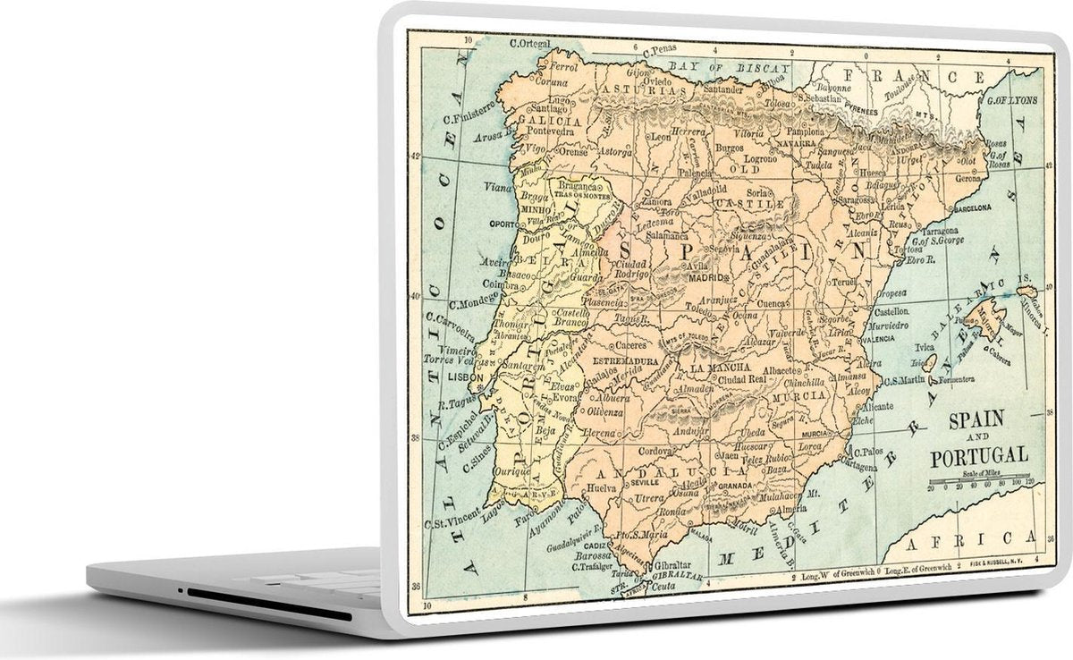 Laptop sticker - 10.1 inch - Illustratie van een oude kaart van Spanje