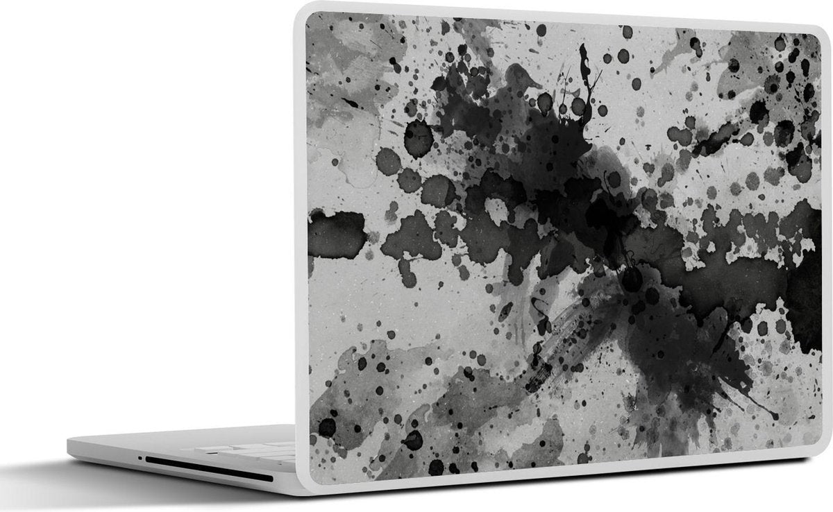 Laptop sticker - 10.1 inch - Abstract werk gemaakt van waterverf en verfspatten op een grijze achtergrond