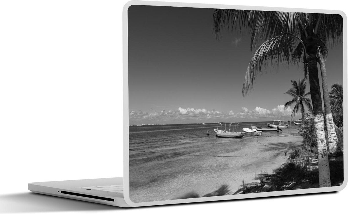 Laptop sticker - 10.1 inch - Isla Mujeres strand in Mexico - Zwart-Wit