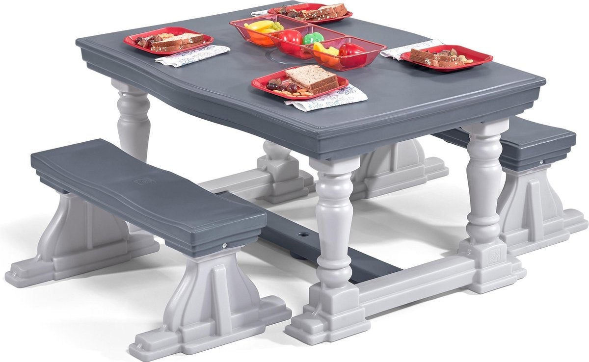 3-Delige Boerderijstijl Tafel & Banken Set Grijs / Tafel 119 x 91 cm / Bank 40 x 90 cm / 2 jaar garantie!