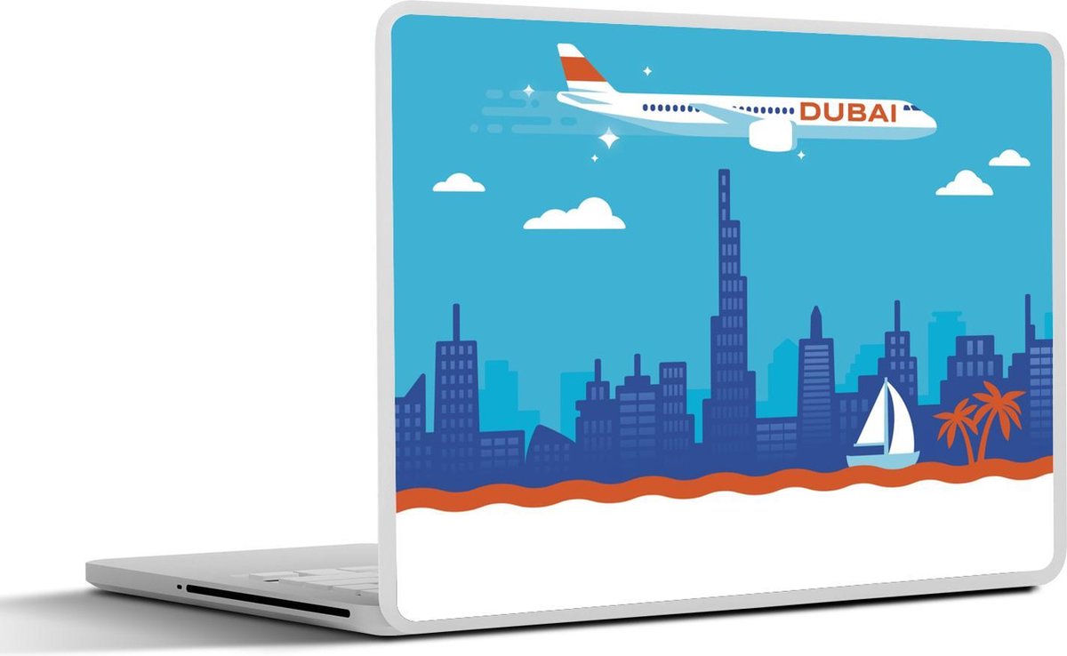Laptop sticker - 10.1 inch - Illustratie van een vliegtuig boven Dubai