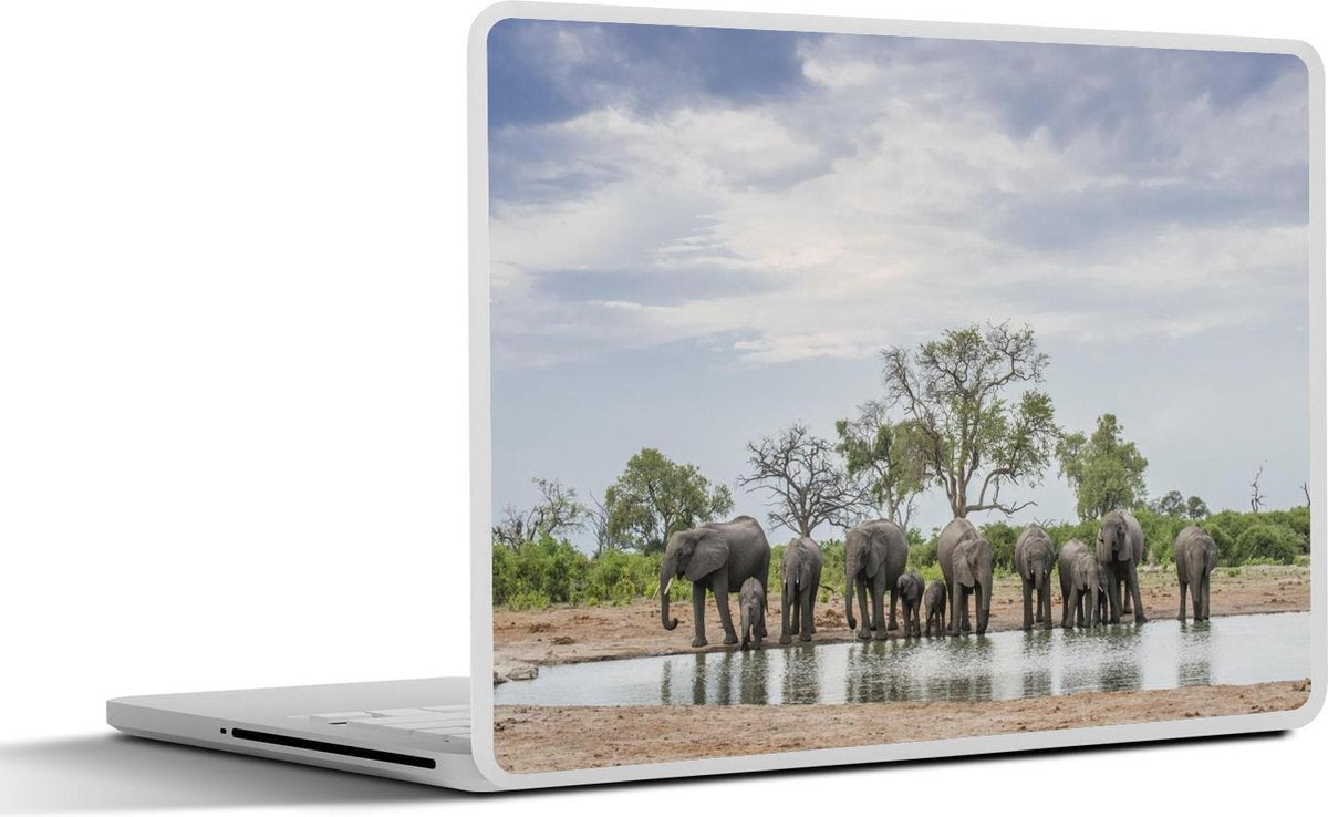 Laptop sticker - 10.1 inch - Afrikaanse olifanten drinken bij een waterput