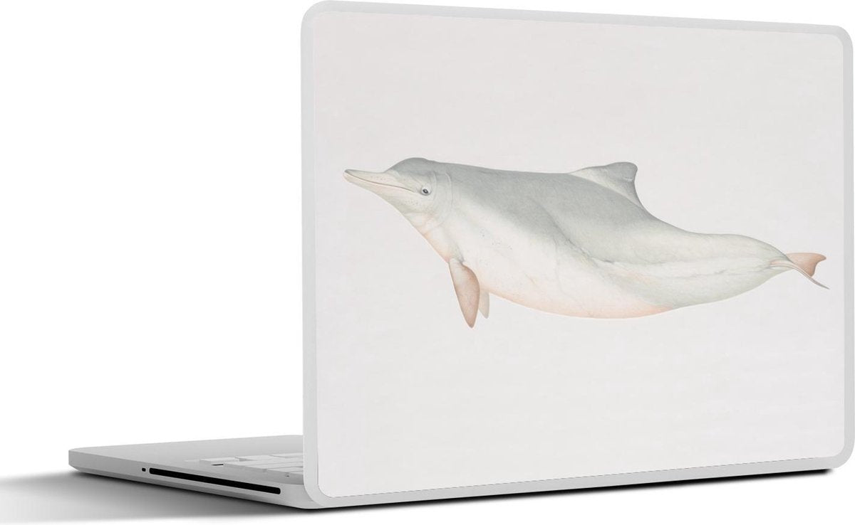 Laptop sticker - 10.1 inch - Illustratie van een dolfijn op een grijze achtergrond