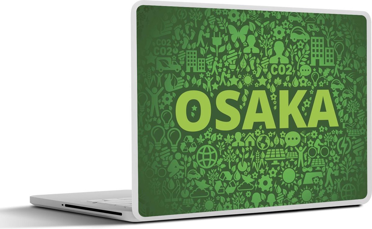 Laptop sticker - 10.1 inch - Illustratie van Osaka in groene letters