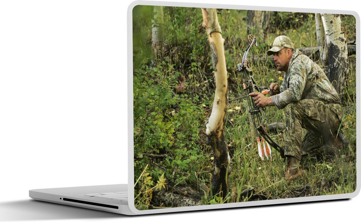 Laptop sticker - 10.1 inch - Jager in kleding met een camouflage patroon