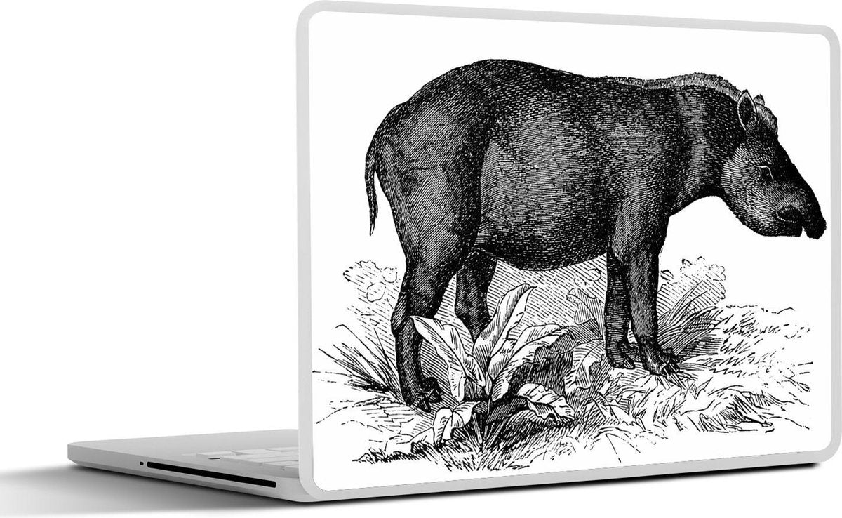 Laptop sticker - 10.1 inch - Illustratie van een tapir in het zwart en wit
