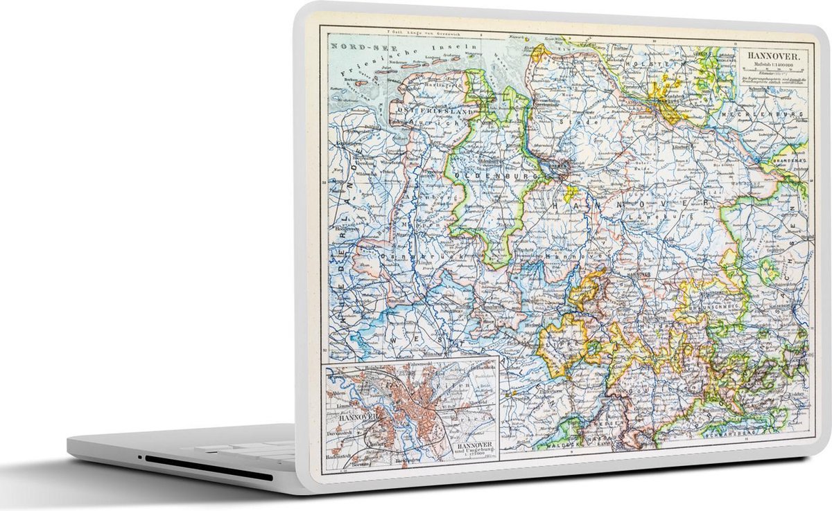 Laptop sticker - 10.1 inch - Illustratie van een historische kaart van de Duitse stad Hannover