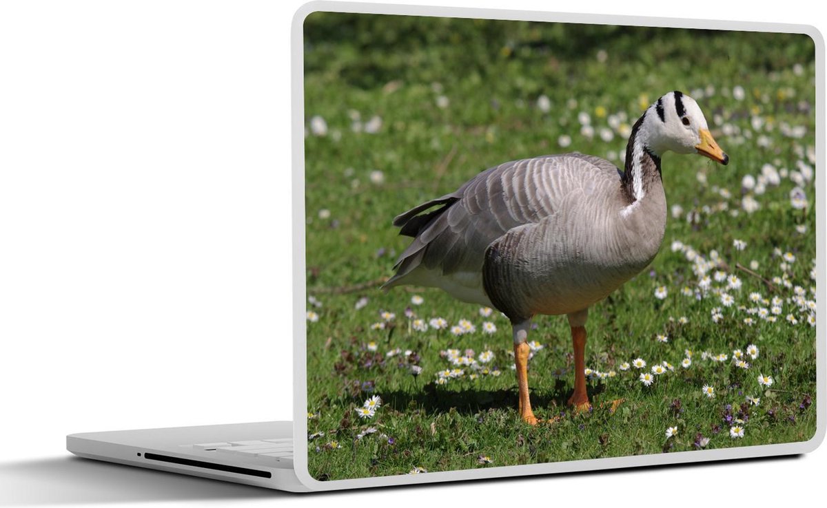 Laptop sticker - 10.1 inch - Indische gans tussen de wilde bloemetjes