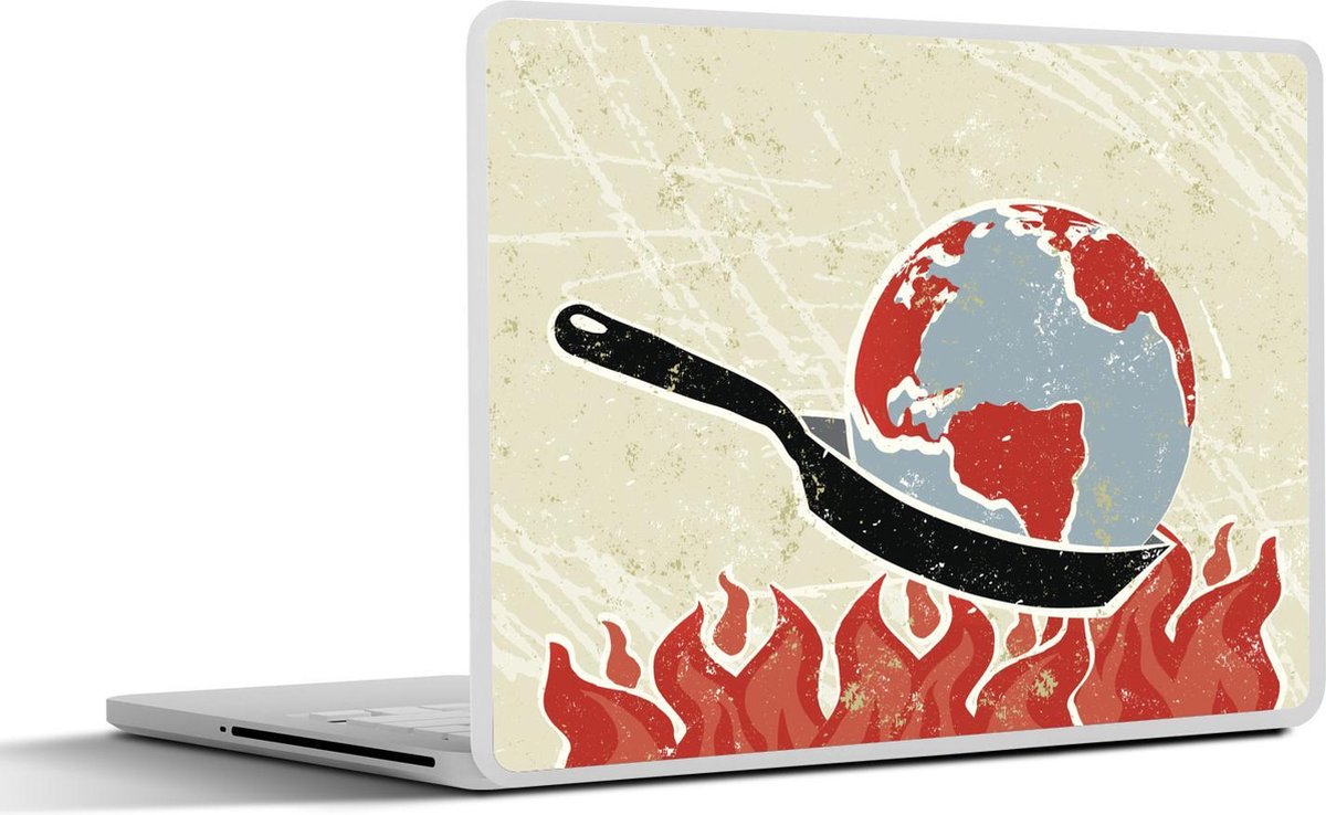 Laptop sticker - 10.1 inch - Illustratie van een wereldbol in een braadpan