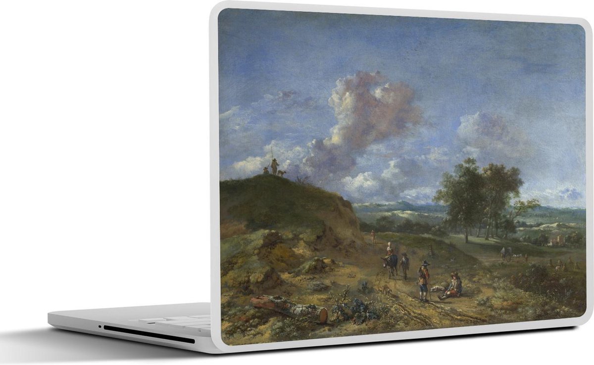 Laptop sticker - 10.1 inch - A landscape with a high dune and peasants on a road - Schilderij van Jan Wijnants