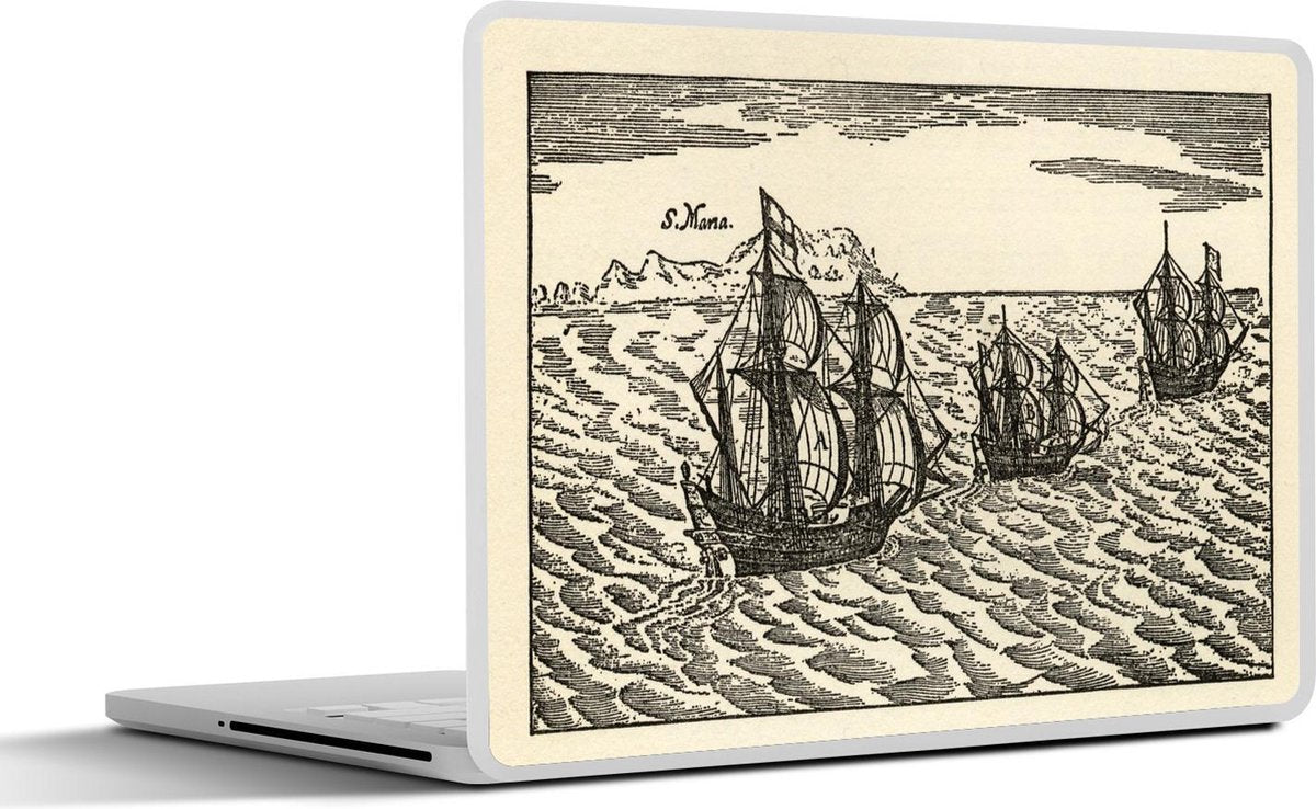 Laptop sticker - 10.1 inch - Illustratie van een scheepsvloot van Christoffel Columbus