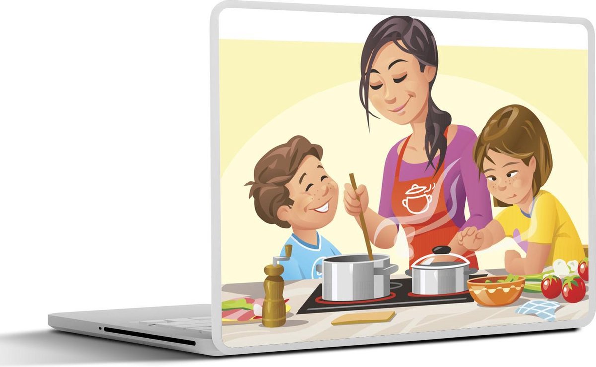Laptop sticker - 10.1 inch - Illustratie van een kokende familie